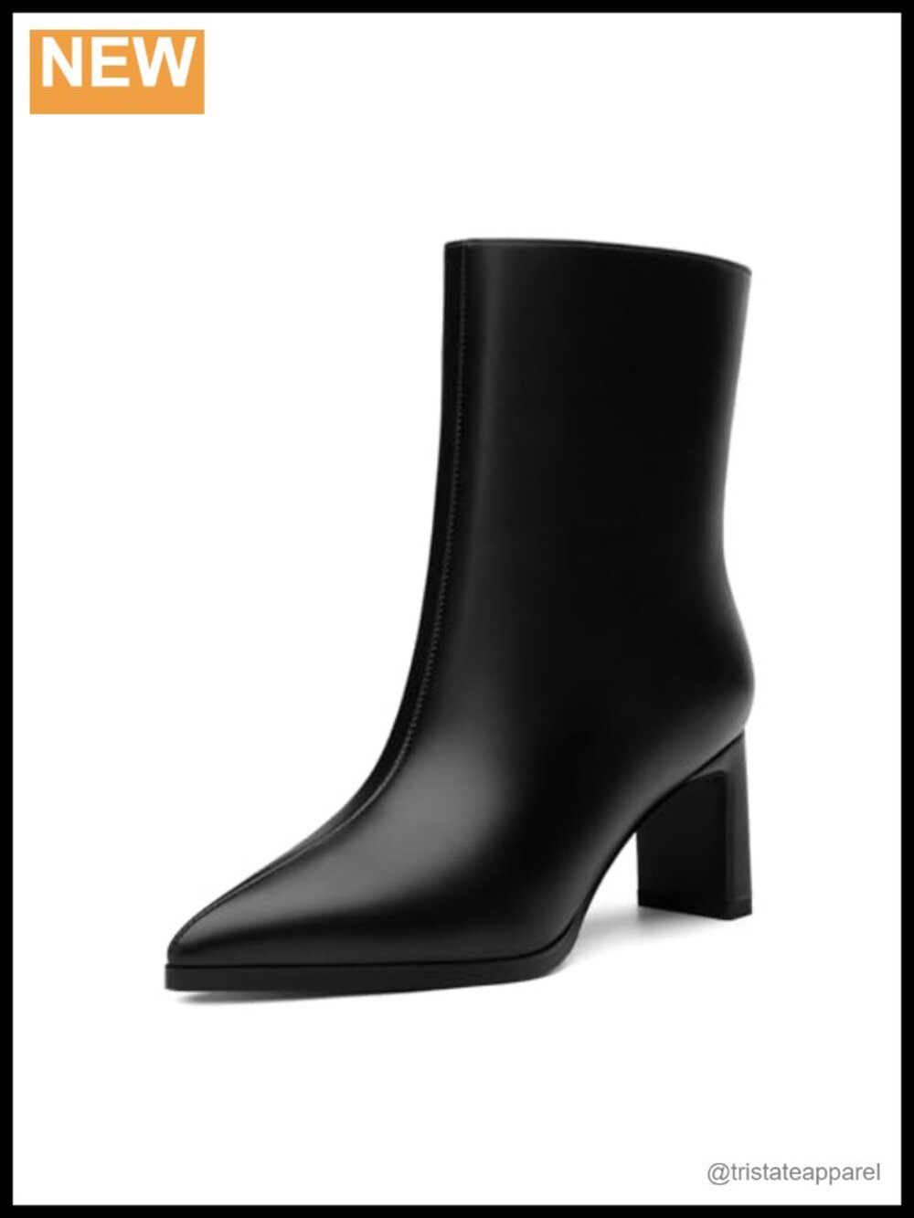 Women's Pointed Toe Ankle Boots Chunky Block Heel Pull On Faux Leather